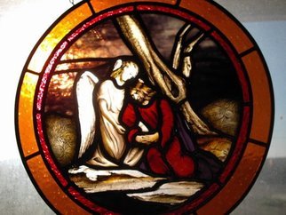 Gabriele Sitzenstock: 'Agony in the Garden ', 2018 Stained Glass, Religious. Agony in the Garden, Pictorial Painted Stained Glass, Church Window, Window Decor, 14. 5 in diameter...