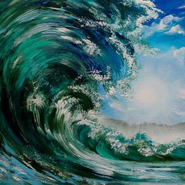 Galina Victoria: 'the wave', 2021 Acrylic Painting, Marine. Artist Description: This original painting is created on 20 x 10 x 0. 8aEUR stretched canvas, in acrylic paint.  The artwork will fill your space with stunning ocean colors, powerful and pure sunlight, and will spur reflection and invigorate senses of the viewer. ...
