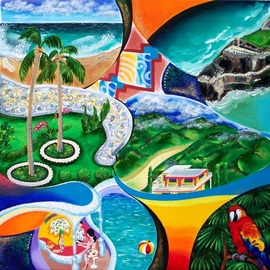 Galina Victoria: 'themes of san juan pr', 2009 Acrylic Painting, Beach. Artist Description: This painting is presented on 24 x 24  stretched canvas, and it is a creative fusion of San Juan and Puerto Rico impressions, enriched by time and everlasting progress in one s perception of the World.  ...