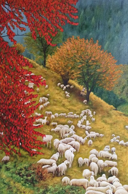 Gala Melnyk  'Carpathian Sheep', created in 2019, Original Painting Oil.