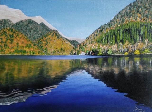 Gala Melnyk  'Lake Ritsa', created in 2018, Original Painting Oil.