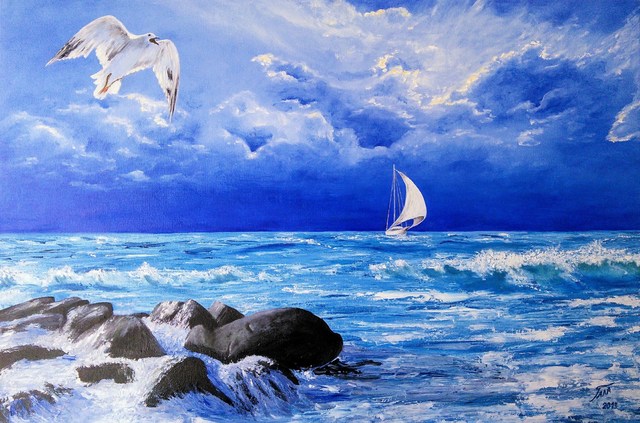 Gala Melnyk  'Sea Blue', created in 2019, Original Painting Oil.