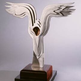 Gary Brown: 'Soft Landing', 2001 Aluminum Sculpture, Abstract. Artist Description: Soft Landing is made from Aluminum, Tropical Walnut, Paduk on a black marble base This is one of a kind. ...
