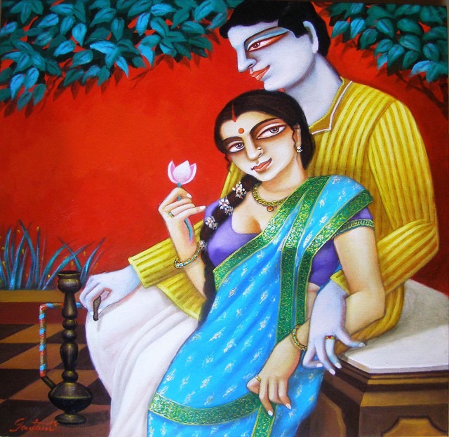 Gautam Mukherjee  'Charulaata With Amal', created in 2016, Original Painting Acrylic.