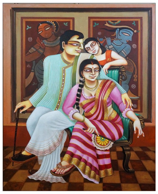 Gautam Mukherjee  'Happy Family', created in 2019, Original Painting Acrylic.