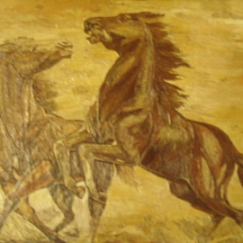Unique Painting A Pair Of Horses Frolic  , Gaya Wijaya