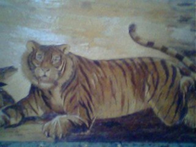 Artist Gaya Wijaya. 'Unique Painting Sumatran Tiger' Artwork Image, Created in 1999, Original Mixed Media. #art #artist