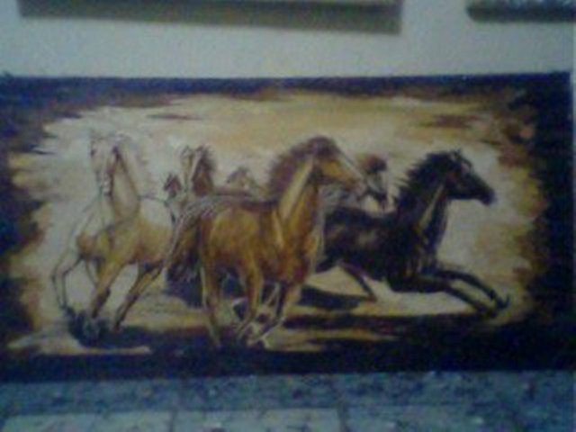 Gaya Wijaya  'Unique Painting A Group Of Wild Horses ', created in 2000, Original Mixed Media.