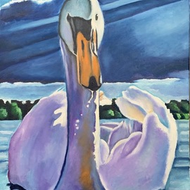 Gerardo Bolanos: 'blue splendor', 2019 Oil Painting, Wildlife. Artist Description: My seventh swan painting. I enjoy painting swans because they are very elegant and serene. ...