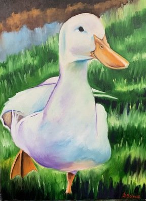 Gerardo Bolanos: 'on the run', 2019 Oil Painting, Farm. Ducks are graceful as they run towards their destination. ...
