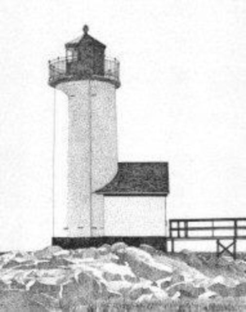 Artist Glen Braden. 'Annisquam Harbor Light House' Artwork Image, Created in 2003, Original Drawing Pen. #art #artist