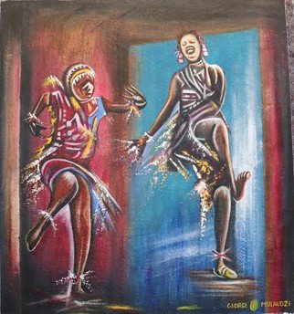 George Mulaudzi: 'drum beat dance', 2021 Oil Painting, Dance. Oil on canvas...