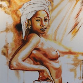 George Mulaudzi: 'nourished bare', 2021 Oil Painting, Nudes. Artist Description: oil on canvas...