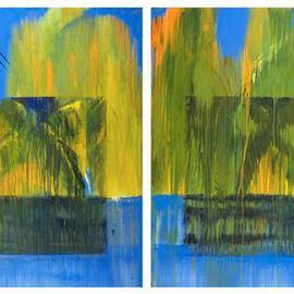 George Oommen: 'Kerala Dyptic', 2002 Acrylic Painting, Landscape. Artist Description: dyptic 54X54 each...