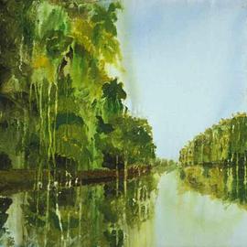 George Oommen: 'mankotta reflections', 2004 Acrylic Painting, Landscape. 