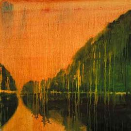 George Oommen: 'sunset at mankotta', 2004 Oil Painting, Landscape. 