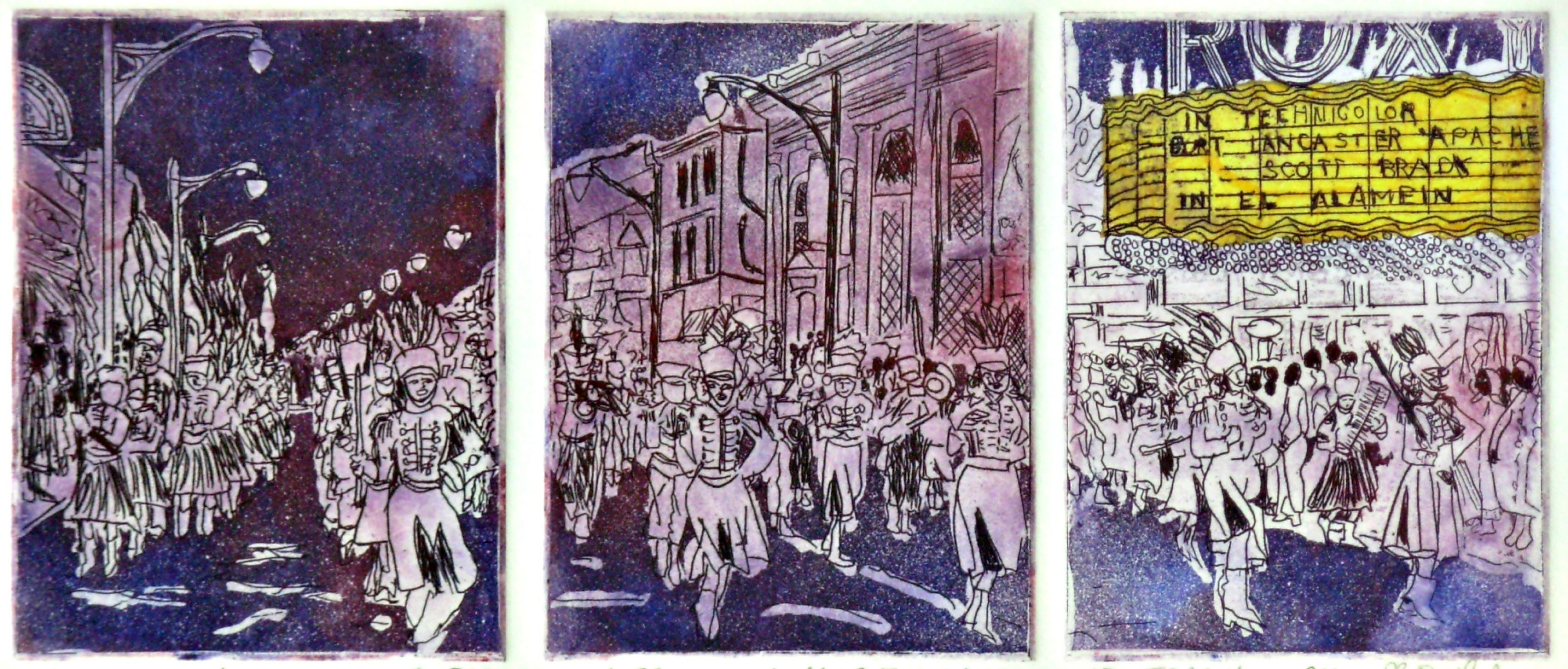 Jerry  Di Falco: 'A 1955 PARADE CAMDEN NEW JERSEY', 2015 Etching, Circus. Please note that this etching is shipped to the buyer without a frame or mat. This keeps the price low and allows the collector a range of choice in framing. For shipment, a sturdy cardboard box is employed. The etching is first wrapped in two layers of acid free glassine ...