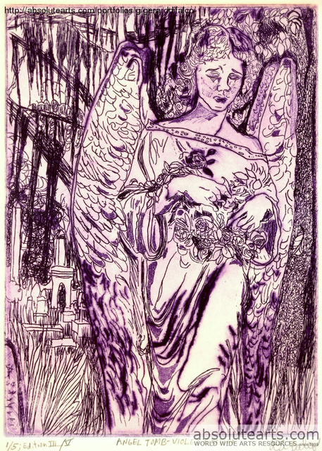 Jerry  Di Falco  'Angel Tomb In Violet', created in 2013, Original Watercolor.