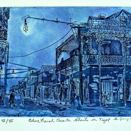 BLUE FRENCH QUARTER GHOSTS AT NIGHT By Jerry  Di Falco