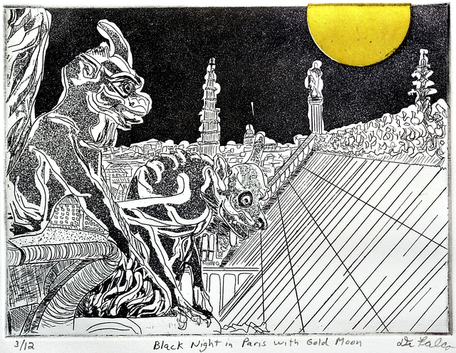 Artist Jerry  Di Falco. 'Black Night In Paris Under Gold Moon' Artwork Image, Created in 2011, Original Digital Art. #art #artist