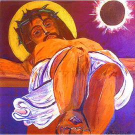 Jerry  Di Falco: 'Crucifixion Altar Painting', 2008 Acrylic Painting, Christian. Artist Description: This painting is now in the Permanent Collection of THE PHILADELPHIA EPISCOPAL CATHEDRAL, Philadelphia, Pennsylvania, ( 38th and Ludlow Streets) . Throughout art hstory, the crucifixion scene has usually been depicted from frontal or side views; I elected to portray the dead Christ as if the viewer ( standing directly at ...
