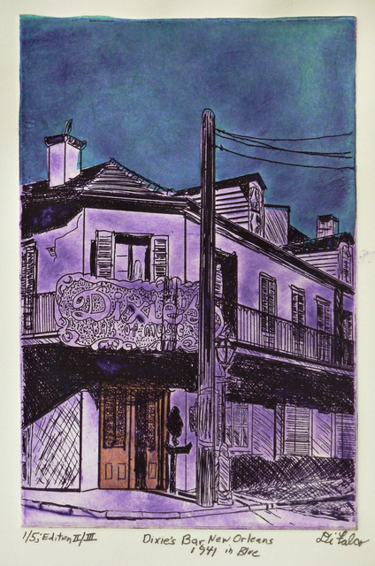 Jerry  Di Falco  'DIXIES BAR IN NEW ORLEANS BLUE 1941', created in 2016, Original Watercolor.
