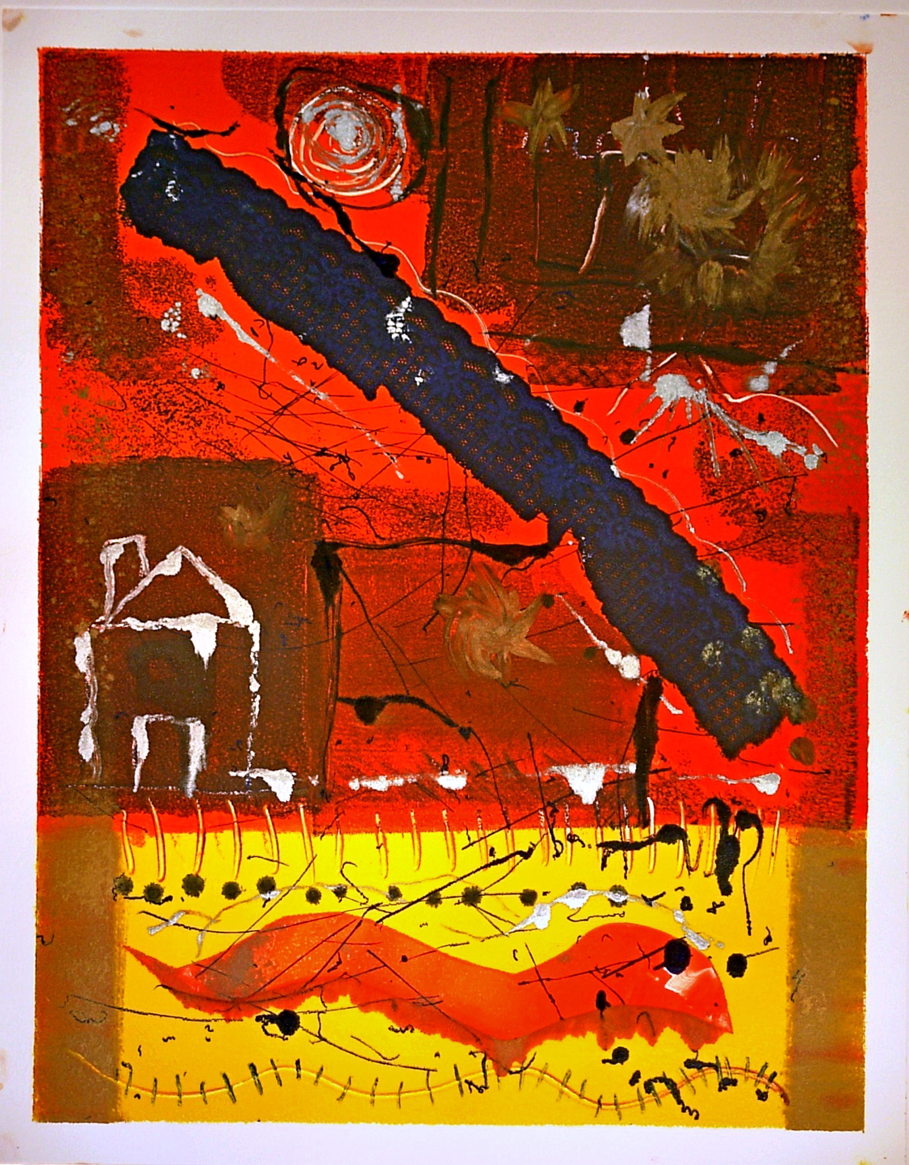 Jerry  Di Falco: 'Dragon Dance of the Holy Worm', 2009 Monoprint, Abstract. TITLE OF THIS MIXED MEDIA MONOPRINT IS, Dragon Dance of the Holy Worm. It was executed on RivesBFK white paper using various colors of Charbonnel brand etching ink from Paris, oil base. The size of the plexiglass plate used, and size of the resulting image, was 20 inches high by ...