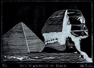 Jerry  Di Falco: 'KEY TO ATLANTIS IN BLACK', 2012 Intaglio, Architecture. Media includes metallic, oil base ink on Stonehenge Black printmaking paper. There are three editions to this work, each one with 12 prints. The print size is 11. 25 inches by 10 inches. The work was hand printed and published by the artist at The Center for Works on Paper ...