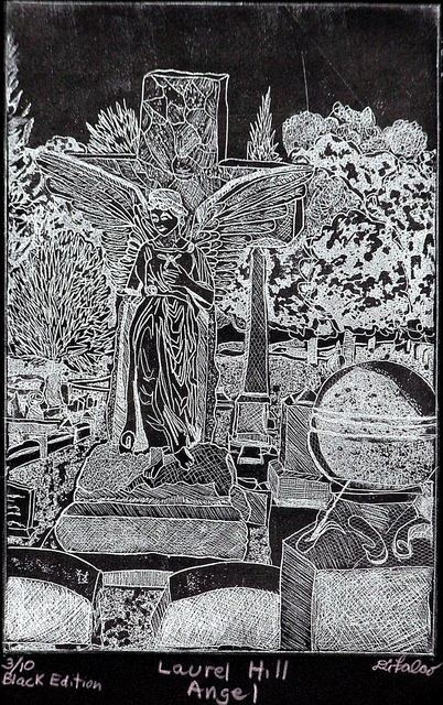 Jerry  Di Falco  'Laurel Hill Black Angel', created in 2010, Original Watercolor.