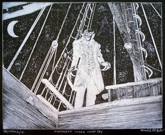 Jerry  Di Falco: 'NOSFERATU UNDER NIGHT SKY', 2013 Intaglio, Movies. Please note that this etching is shipped and sold to the buyer without a frame or mat. This keeps the price reasonable and also allows the collector a wide range of choice in framing selection. For shipment, a sturdy cardboard box is employed. The etching is first wrapped in two ...
