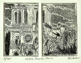 Jerry  Di Falco: 'NOTRE DAME IN PARIS', 2011 Etching, Landmarks. This double plate etching is based on a photo I took in Paris in 1987 of Notre Dame Cathedral. The edition is limited to only 45 prints. I used an oil base ink mixture and RivesBFK white paper, all from France. The print was produced in a single run using ...