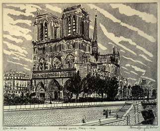 Jerry  Di Falco: 'NOTRE DAME IN PARIS 1890', 2014 Etching, Architecture.   This etching uses the printmaking techniques of aquatint, intaglio, and dry- point and is executed in oil based etching ink on Stonehenge black paper. The print size is approximately 13 inches x 15 inches the zinc plate I used and consequent image size is 8 inches high by 10 inches...