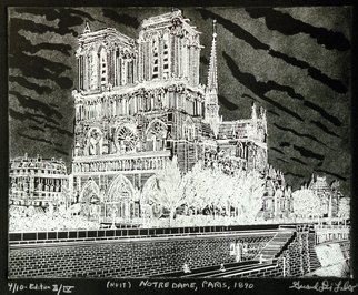 Jerry  Di Falco: 'NOTRE DAME IN PARIS 1890   nuit', 2014 Etching, Landmarks.  This etching uses the printmaking techniques of aquatint, intaglio, and dry- point and is executed in oil based etching ink on Stonehenge black paper. The print size is approximately 13 inches x 15 inches the zinc plate I used and consequent image size is 8 inches high by 10 inches...