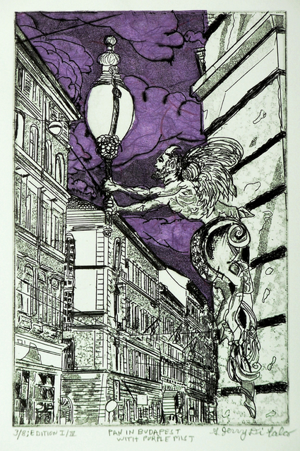 Jerry  Di Falco  'PAN IN BUDAPEST WITH PURPLE MIST', created in 2015, Original Digital Art.