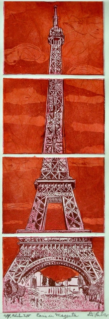 Jerry  Di Falco  'PARIS IN MAGENTA', created in 2016, Original Watercolor.