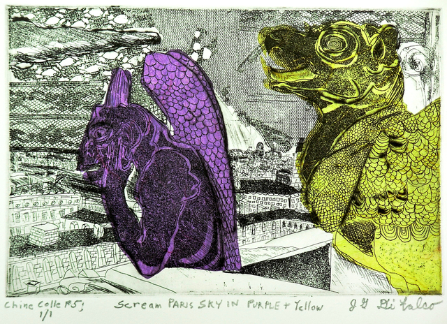 Artist Jerry  Di Falco. 'Screaming Paris Sky In Purple And Yellow' Artwork Image, Created in 2015, Original Digital Art. #art #artist