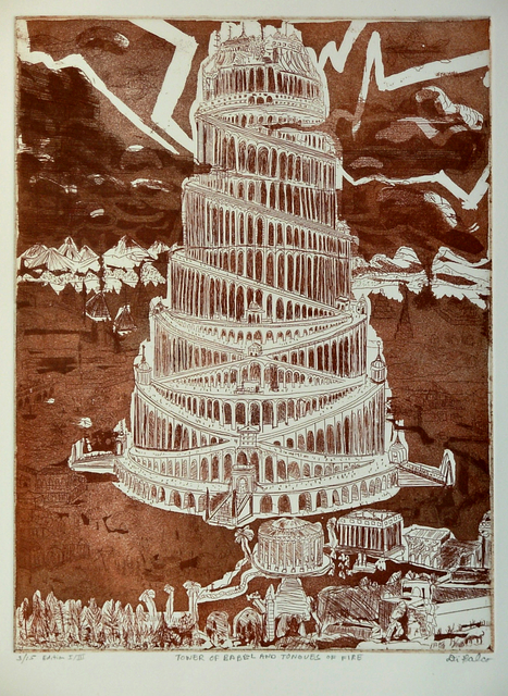 Artist Jerry  Di Falco. 'Tower Of Babel And Tongues Of Fire' Artwork Image, Created in 2011, Original Digital Art. #art #artist