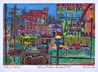 Jerry  Di Falco: 'admiral wilson blvd 1960', 2021 Mixed Media, Cityscape. This artistaEURtms proof of an etching by Di Falco is enhanced with watercolors and depicts a section of the his home city Camden, New Jersey.  He employed the studio techniques of intaglio, aquatint, and drypoint on a zinc etching plate and developed the image in four Nitric acid baths.  ...
