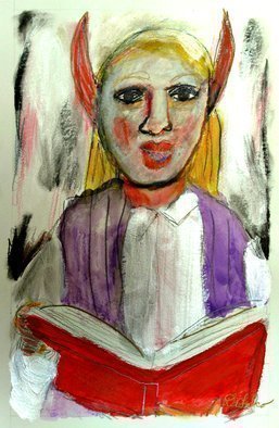 Jerry  Di Falco: 'angel of lestat', 2018 Watercolor, Outsider. The work was created by the artist at The Center for Works on Paper in Philadelphia, Pennsylvania. Please note that this mixed media work on paper includes several materials including watercolor, gouache, graphite, pencil, reflective acrylic paint and paper. It is shipped to the collector without a frame or mat. ...