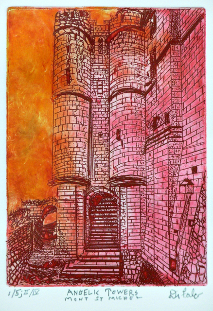 Jerry  Di Falco  'Angelic Towers Mont St Michel', created in 2017, Original Watercolor.