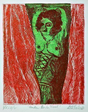 Jerry  Di Falco: 'anita berber noel', 2018 Etching, History. THE PRICE OF THIS ETCHING INCLUDES A BLACK PAINTED WOOD FRAME WITH GLASS AND ACID FREE MAT.  THE FRAME MEASURES FOURTEEN INCHES HIGH BY ELEVEN INCHES WIDE.  THE WHITE MAT CONTAINS A BLACK INNER TRIMMED EDGE.  THE ARTWORK ARRIVES WIRED AND READY TO HANG ON YOUR WALL.  A WALL HOOK ...