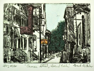 Jerry  Di Falco: 'camac street 1950', 2018 Etching, Landmarks. PLEASE NOTE THAT THIS WORK INCLUDES A BLACK, WOOD FRAME with a size of 11 inches by 14 inches AND WHITE, ACID FREE MAT.  Jerry Di FalcoaEURtms original etching was created using one zinc plate etched in Nirtic acid.  The work is limited to only FOUR Editions, and each ...