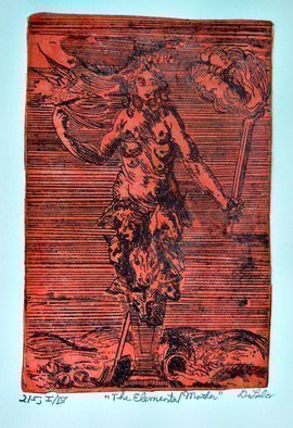 Jerry  Di Falco: 'elemental mother', 2020 Etching, Spiritual. This intaglio and aquatint etching was inspired by an engraving by Philips Gallec.  1585- 1590 , who was born in Haarlem in the Netherlands.  DiFalco employed a zinc plate that was etched in three Nitric acid bathsmoreover, the plate measured six inches high by nine inches wide, or 15. 240 cmx22. ...