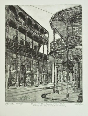 Jerry  Di Falco: 'ghosts within ink', 2017 Etching, Zeitgeist. Di FalcoaEURtms original etching was inspired by a 1937 photograph by Francis Benjamin Johnson, born in 1864 and died in 1952, one of the first US women to gain success as a photographer.  JohnsonaEURtms original negative is catalogued in the US Library of Congress, in Washington DC.  It ...