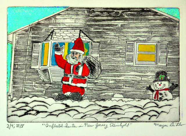 Artist Jerry  Di Falco. 'Inflate Santa In Nj At Dusk' Artwork Image, Created in 2020, Original Digital Art. #art #artist