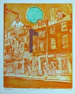 Jerry  Di Falco: 'mandarin orange moon', 2019 Etching, Vintage. ABOUT THE ARTISTaEURtmS ETCHINGSDiFalco first creates a number of original drawings, which are usually based upon the narrative and documentation- centric images, which he discovers through his research into the photographic and digital archives of universities, libraries, governments, and historical societies.  Herein now, the artist outlines some details about ...