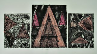 Jerry  Di Falco: 'pyramid in pink', 2018 Etching, Abstract. THIS LARGE THREE PLATE ETCHING IS SOLD WITHOUT A FRAME OR MAT.  This combined abstract monoprint and etching was created at The Center for Works on Paper in Philadelphia, Pennsylvania within THE OPEN PRINTMAKING STUDIO on The Fleischer Art campus.  Media includes oil base etching ink, Rives BFK etching paper, ...