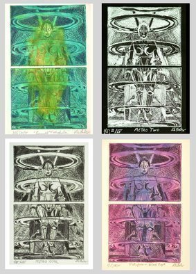 Jerry  Di Falco: 'quartet metropolis', 2017 Etching, Movies. THIS IS HOW ALL FOUR EDITIONS OF THE METROPOLIS SERIES LOOK HUNG TWO ABOVE TWO. Please note that these etchings are shipped to the buyer without a frame or mat. This keeps the price reasonable and also allows the collector a wide range of choice in framing selection. For shipment, ...