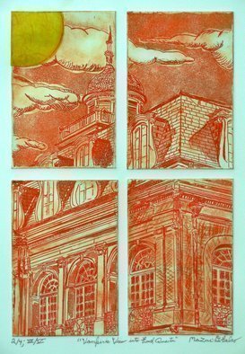 Jerry  Di Falco: 'vampiric view french quarter', 2019 Etching, Optical. Jerry Mazur- DiFalco created this distinctive etching - - print number two of four, Edition III of V - - via the employment of four separate zinc plates, which were placed simultaneously on the printing press bedaEUR