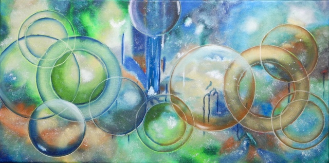 Artist German Bustamante. 'Planets And Bubbles' Artwork Image, Created in 2016, Original Painting Oil. #art #artist